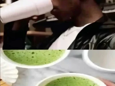 21 Savage with the double styrofoam cup of matcha latte...